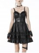 Black Gothic Cross Zipper Belt Lace Rebel Locomotive Girl Faux Leather Strap Dress