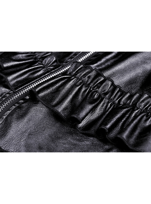 Black Gothic Cross Zipper Belt Lace Rebel Locomotive Girl Faux Leather Strap Dress