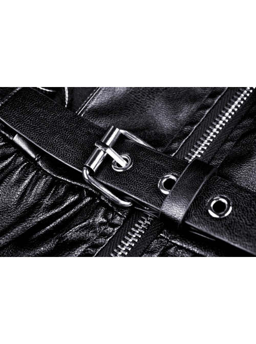 Black Gothic Cross Zipper Belt Lace Rebel Locomotive Girl Faux Leather Strap Dress