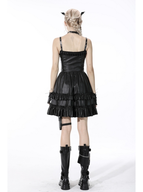 Black Gothic Cross Zipper Belt Lace Rebel Locomotive Girl Faux Leather Strap Dress