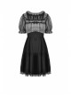 Black Gothic Lolita Plaid Lace Peter Pan Collar Stitching Lost Girl Grid Rayon Prom Dress