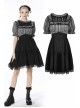 Black Gothic Lolita Plaid Lace Peter Pan Collar Stitching Lost Girl Grid Rayon Prom Dress