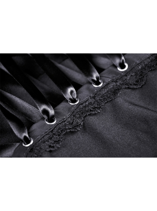 Black Gothic Preppy Style Love Button Slim Fit Pleated Lace Up Back Polyester Suspenders Skirt