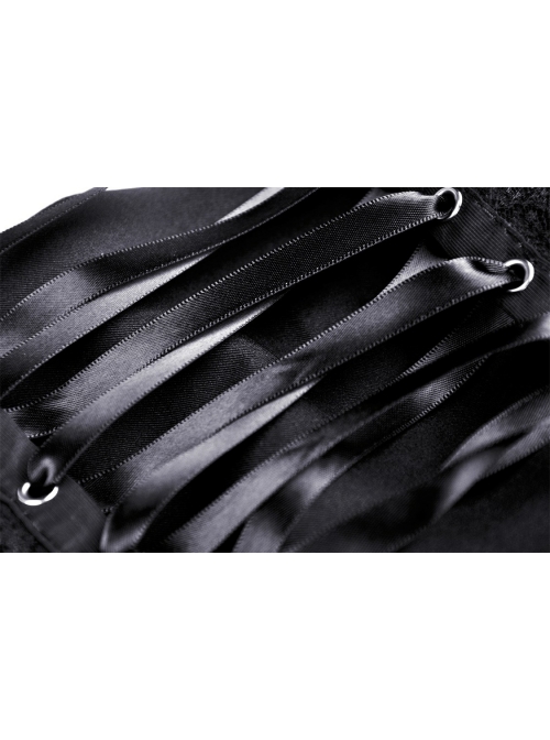Black Gothic Preppy Style Love Button Slim Fit Pleated Lace Up Back Polyester Suspenders Skirt
