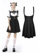 Black Gothic Preppy Style Love Button Slim Fit Pleated Lace Up Back Polyester Suspenders Skirt