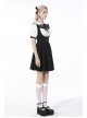 Black Gothic Preppy Style Love Button Slim Fit Pleated Lace Up Back Polyester Suspenders Skirt