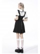 Black Gothic Preppy Style Love Button Slim Fit Pleated Lace Up Back Polyester Suspenders Skirt