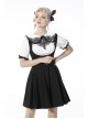 Black Gothic Preppy Style Love Button Slim Fit Pleated Lace Up Back Polyester Suspenders Skirt