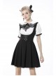 Black Gothic Preppy Style Love Button Slim Fit Pleated Lace Up Back Polyester Suspenders Skirt