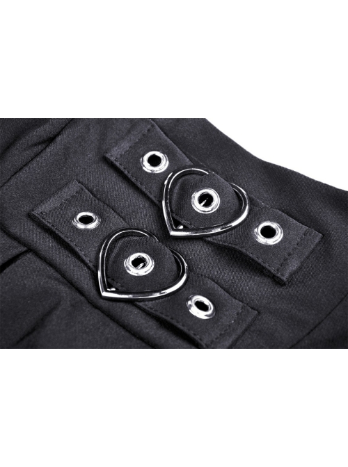 Black Gothic Preppy Style Love Button Slim Fit Pleated Lace Up Back Polyester Suspenders Skirt