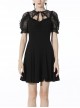 Gothic Sexy Black Bow Tie Slim Fit Lady Fake Two Pieces Lace Puff Sleeves Cotton Dress