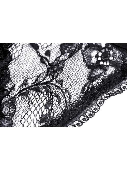 Gothic Sexy Black Bow Tie Slim Fit Lady Fake Two Pieces Lace Puff Sleeves Cotton Dress