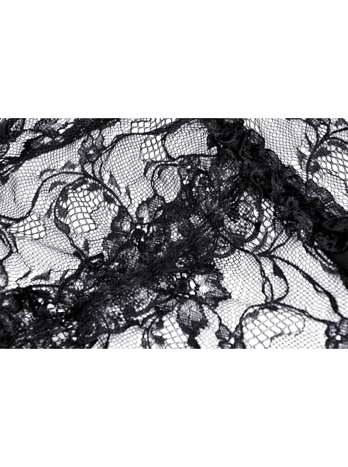 Gothic Sexy Black Bow Tie Slim Fit Lady Fake Two Pieces Lace Puff Sleeves Cotton Dress