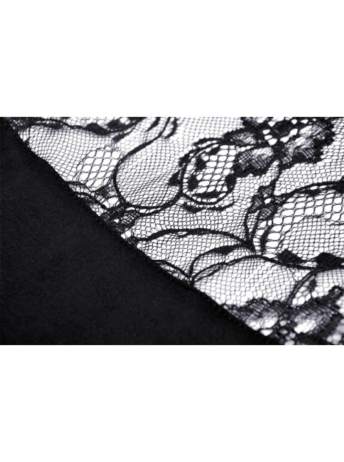 Gothic Sexy Black Bow Tie Slim Fit Lady Fake Two Pieces Lace Puff Sleeves Cotton Dress