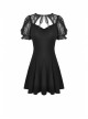 Gothic Sexy Black Bow Tie Slim Fit Lady Fake Two Pieces Lace Puff Sleeves Cotton Dress