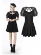 Gothic Sexy Black Bow Tie Slim Fit Lady Fake Two Pieces Lace Puff Sleeves Cotton Dress