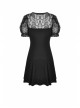 Gothic Sexy Black Bow Tie Slim Fit Lady Fake Two Pieces Lace Puff Sleeves Cotton Dress
