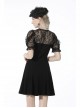 Gothic Sexy Black Bow Tie Slim Fit Lady Fake Two Pieces Lace Puff Sleeves Cotton Dress