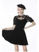 Gothic Sexy Black Bow Tie Slim Fit Lady Fake Two Pieces Lace Puff Sleeves Cotton Dress