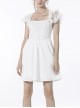 White Gothic Lolita Angelic Beauty Lace Slim Fit White Cross Chest Square Neck Cotton Mini Dress