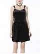 Gothic Invisible Black Wings Sexy Lace-Up Backless Slim Velvet Polyester Strap Dress