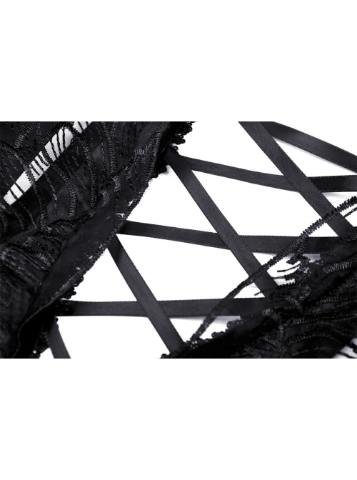 Gothic Invisible Black Wings Sexy Lace-Up Backless Slim Velvet Polyester Strap Dress