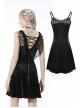 Gothic Invisible Black Wings Sexy Lace-Up Backless Slim Velvet Polyester Strap Dress