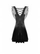 Gothic Invisible Black Wings Sexy Lace-Up Backless Slim Velvet Polyester Strap Dress