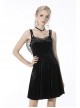 Gothic Invisible Black Wings Sexy Lace-Up Backless Slim Velvet Polyester Strap Dress
