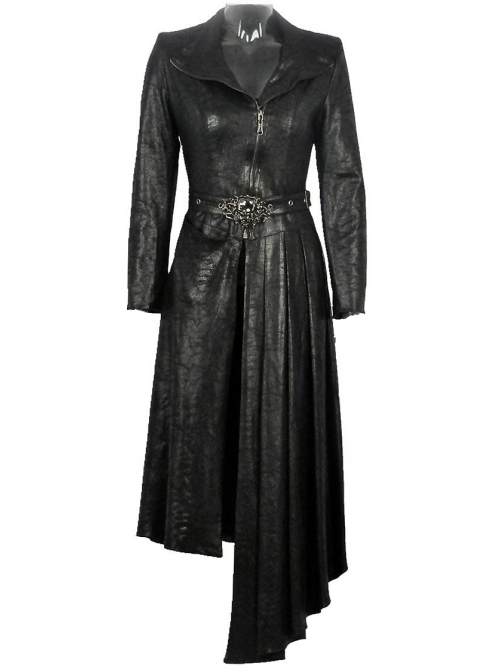 Gothic Sexy Black Elegant Loose Asymmetric Bouffancy Ghost Belt Pu Nylon Robe Jacket