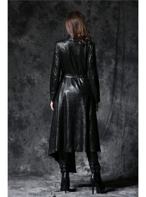Gothic Sexy Black Elegant Loose Asymmetric Bouffancy Ghost Belt Pu Nylon Robe Jacket