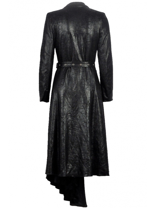 Gothic Sexy Black Elegant Loose Asymmetric Bouffancy Ghost Belt Pu Nylon Robe Jacket