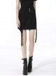 Punk Black Lady Webbing Buckle Sheet Slim Fit Asymmetrical Mini Skirt