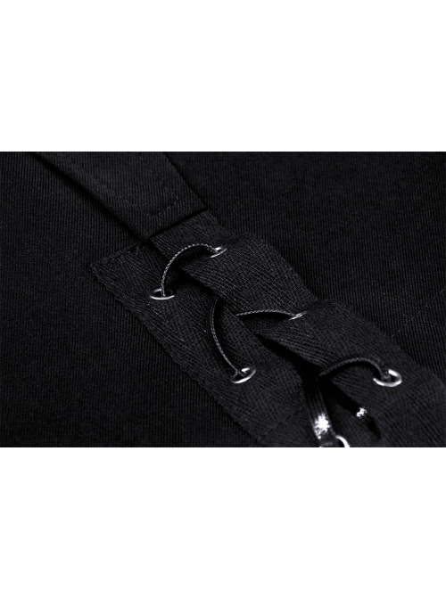 Punk Black Lady Webbing Buckle Sheet Slim Fit Asymmetrical Mini Skirt