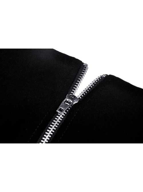 Punk Black Lady Webbing Buckle Sheet Slim Fit Asymmetrical Mini Skirt