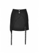 Punk Black Lady Webbing Buckle Sheet Slim Fit Asymmetrical Mini Skirt