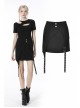 Punk Black Lady Webbing Buckle Sheet Slim Fit Asymmetrical Mini Skirt
