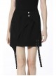 Punk Black Lady Webbing Buckle Sheet Slim Fit Asymmetrical Mini Skirt