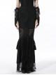 Black Gothic Pattern Sexy Slim Fit Buttocks Mermaid Lace Hollow Out Maxi Skirt
