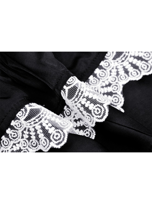 Lolita Black Gothic Lace Irregular Elastic Band White Bow Contrast Rayon Mini Skirt