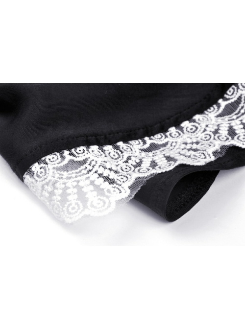 Lolita Black Gothic Lace Irregular Elastic Band White Bow Contrast Rayon Mini Skirt