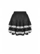 Lolita Black Gothic Lace Irregular Elastic Band White Bow Contrast Rayon Mini Skirt