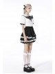 Lolita Black Gothic Lace Irregular Elastic Band White Bow Contrast Rayon Mini Skirt
