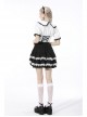 Lolita Black Gothic Lace Irregular Elastic Band White Bow Contrast Rayon Mini Skirt