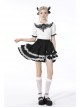 Lolita Black Gothic Lace Irregular Elastic Band White Bow Contrast Rayon Mini Skirt