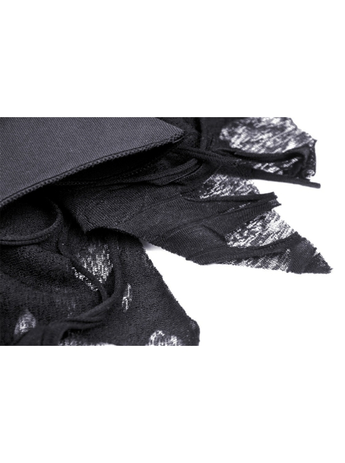 Punk Black Mesh Irregular Multilayer Skull Tattered Pleated Cotton Mini Skirt