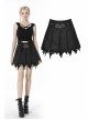 Punk Black Mesh Irregular Multilayer Skull Tattered Pleated Cotton Mini Skirt
