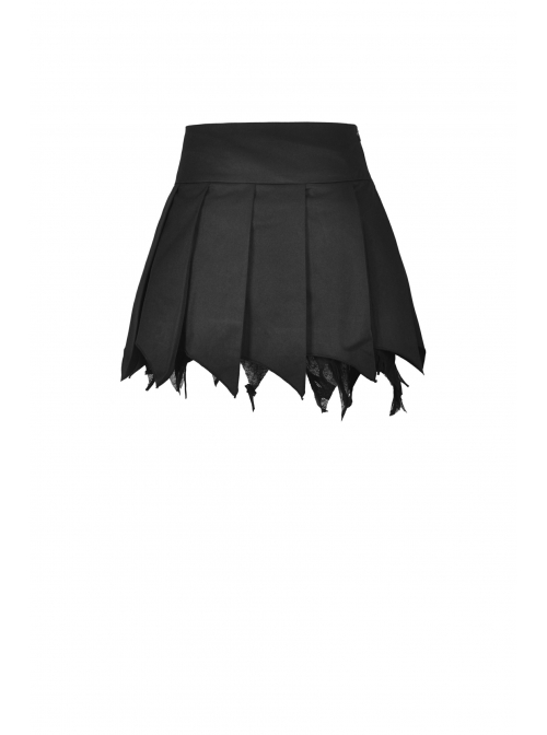 Punk Black Mesh Irregular Multilayer Skull Tattered Pleated Cotton Mini Skirt