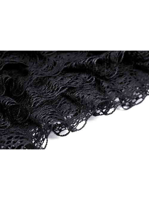 Black Lolita Pattern Slim Elastic Band Lace Layered Trim Polyester Mini Skirt