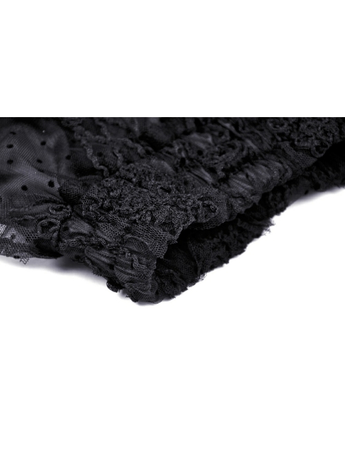 Black Lolita Pattern Slim Elastic Band Lace Layered Trim Polyester Mini Skirt